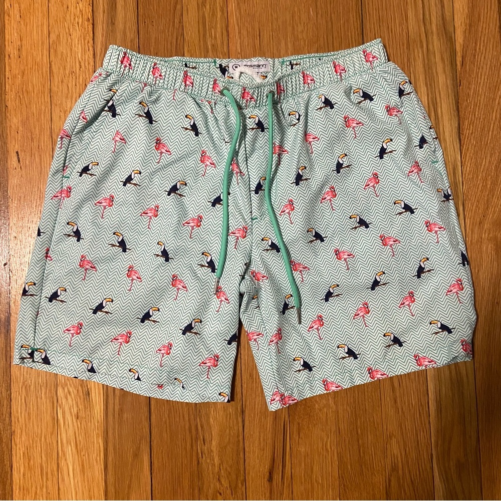 Green Flamingo Swim Trunks